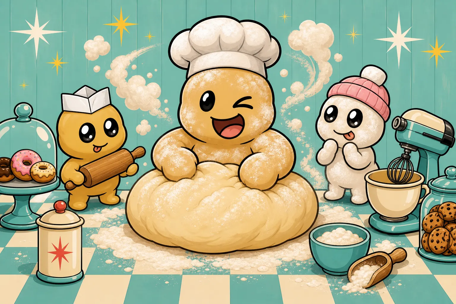 A Doughie kneading dough while the special gets ready